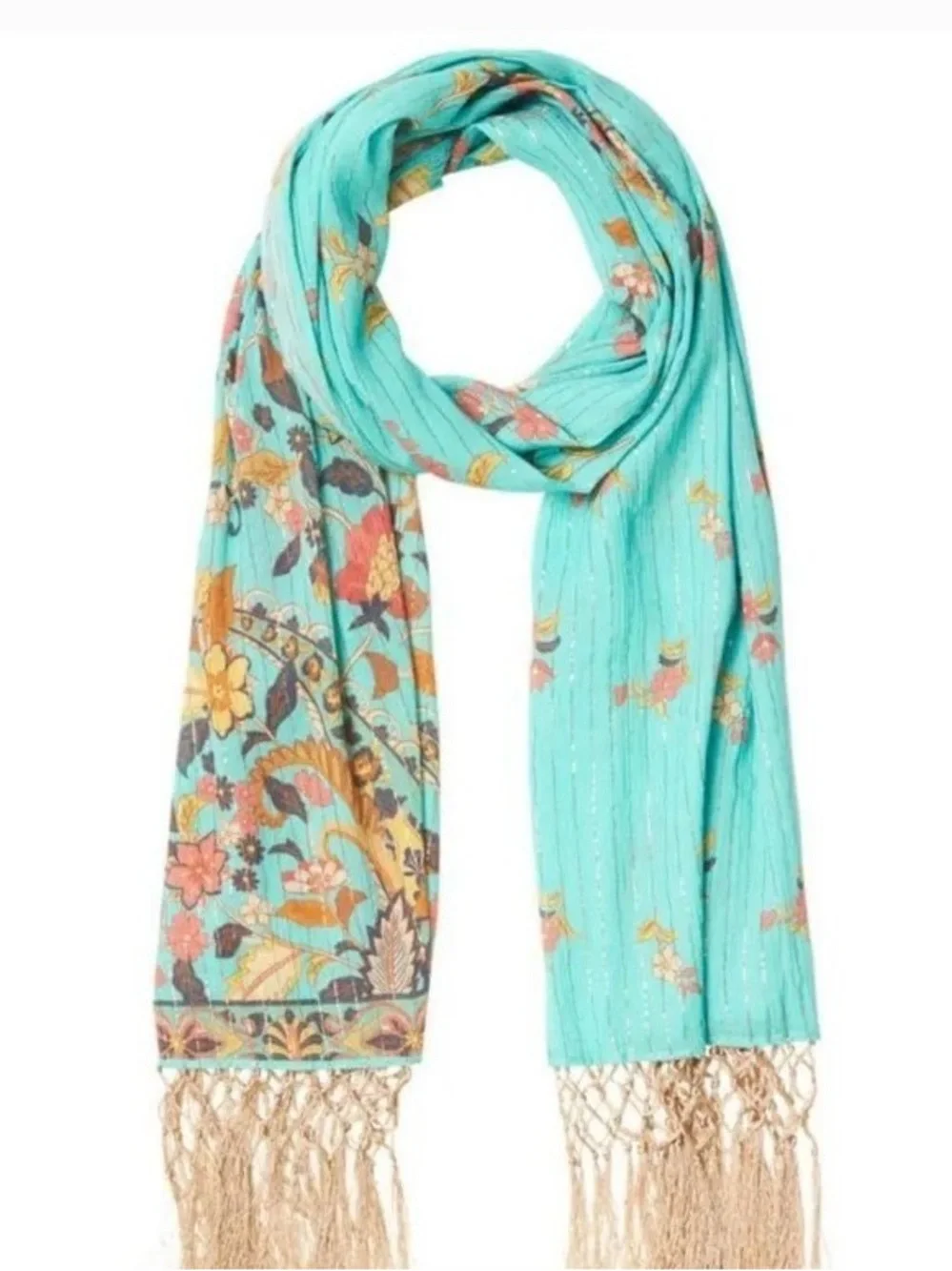 Spell Hendrix Tasseled Scarf in Sky, One Size